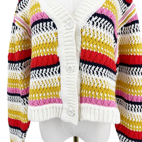DeLuc Ayden Chunky Knit Crop Cardigan Sweater Striped Size Large - Picture 8 of 10